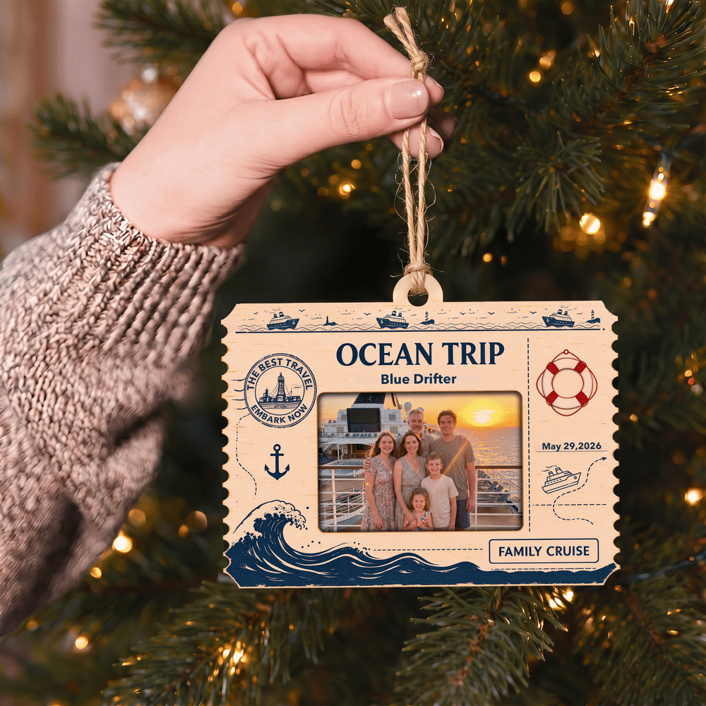 Personalised Ocean Trip Ship Ticket Design Christmas Ornament with Cruise Ship Name and Date Holiday Christmas Gift for Family Cruise Lovers 3