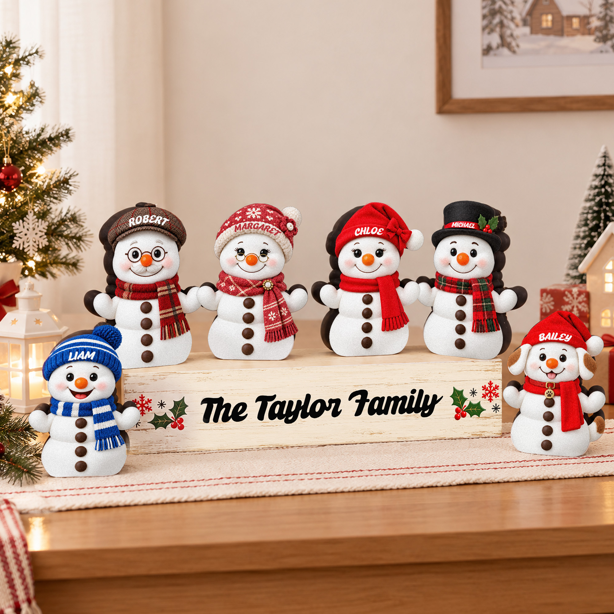 Callie Personalisierte Schneemann-Deko aus Holz | mit Namen | Familien- white unisex