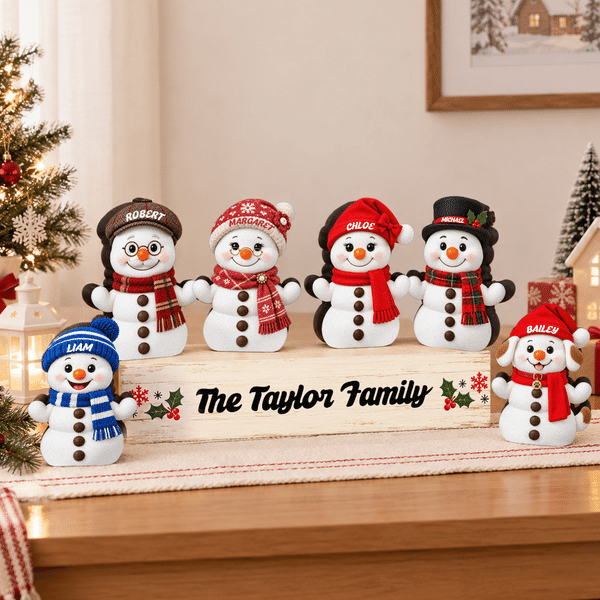 Personalized 1-15 Christmas Snowman Family Layered Wooden Decoration with Name Text and Base Home Decor Christmas Gift for Family Grandparents