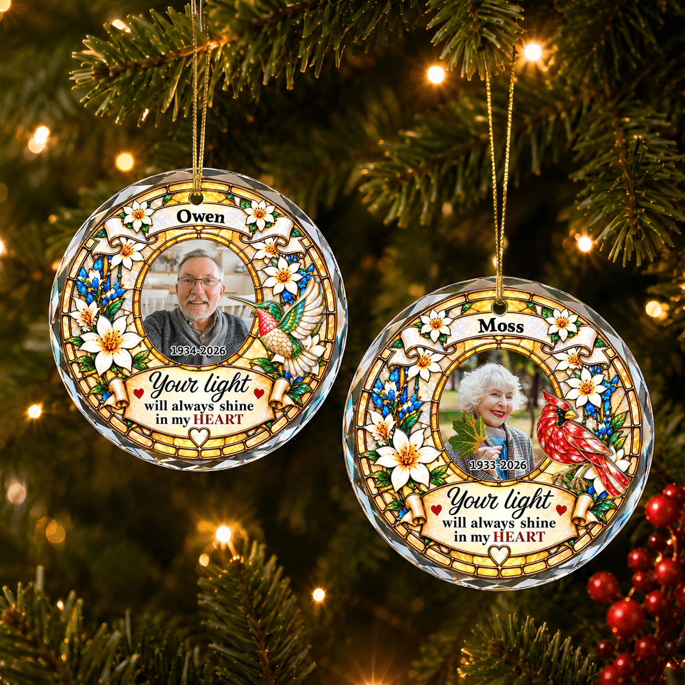 Personalised Stained Style Floral Glass Ornament with Photo and Name Christmas Memorial Gift for Family Friends 7