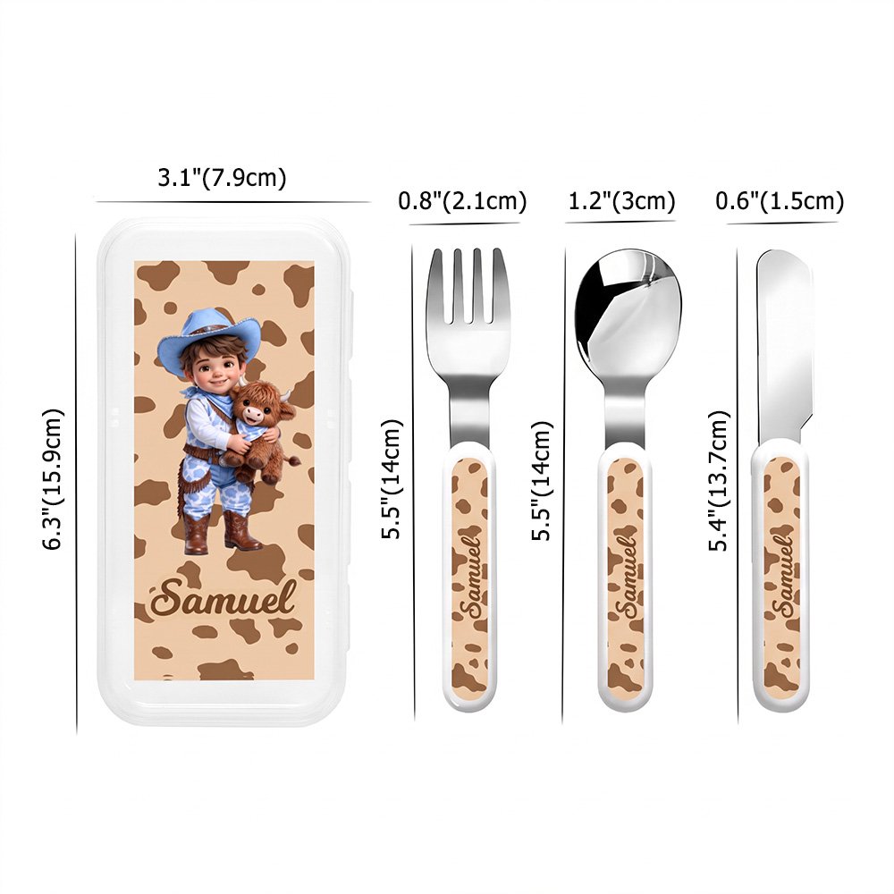 Personalisiertes 3-teiliges Besteckset im Western-Stil (Cowboy/Cowgirl) für Kinder: Gabel, Löffel, Messer im Etui mit Namen – für den täglichen Gebrauch, Geburtstagsgeschenk für Jungen und Mädchen 6
