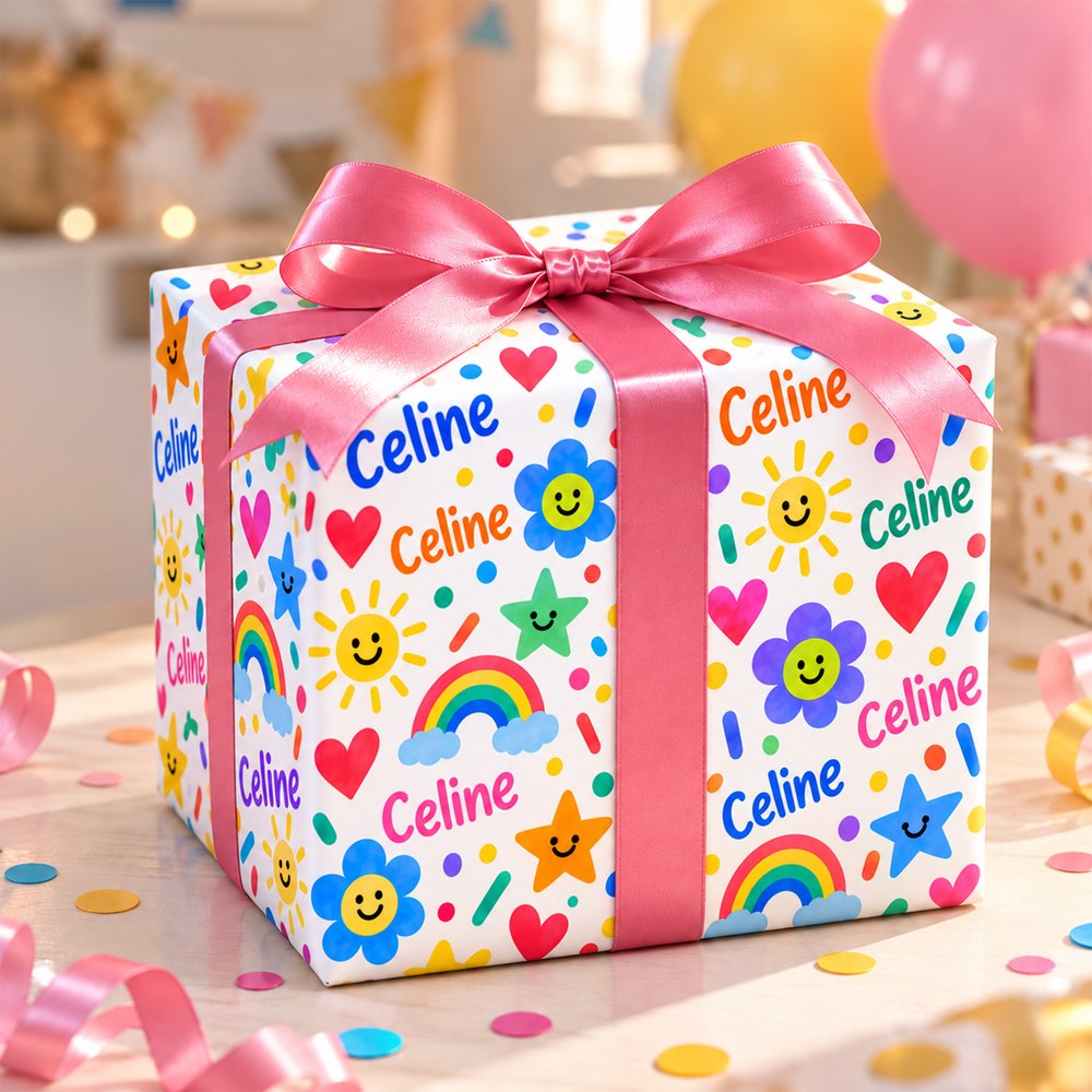 Personalized Cartoon Smiley Face Name Cloud Wrapping Paper Christmas Gift Decor Holiday Party Favor for Family Friend 3