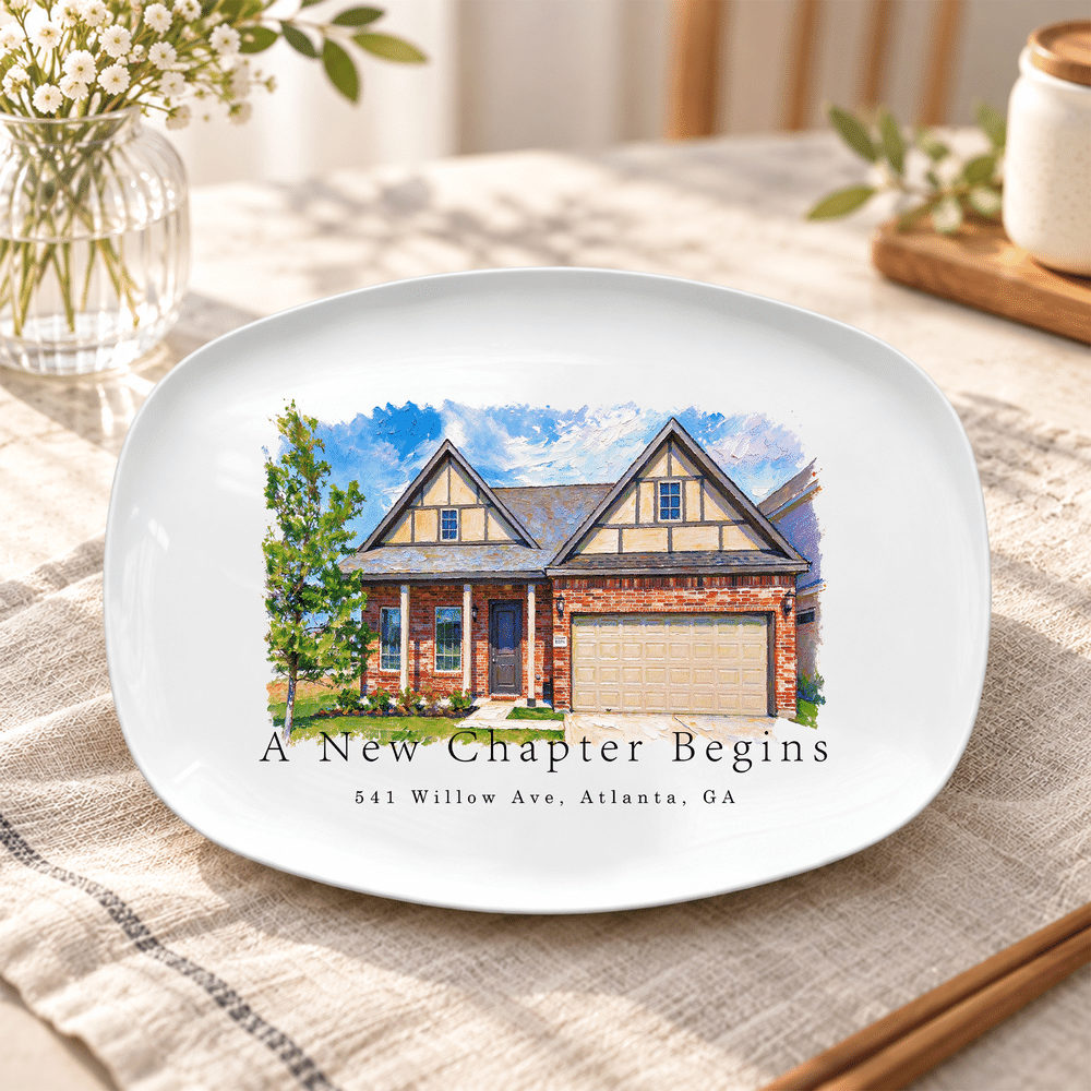 Personalised Oil Painting Style House Photo Decorative Plate with Text Home Decor Housewarming Birthday Gift for Family New Home Mover Newlywed 3