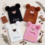 Cappellino personalizzato, in morbida maglia con orecchie da orsetto, mascherina e nome - Regalo di compleanno per neonati e bambini 2
