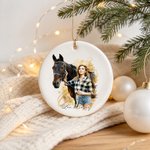 Décoration d'intérieur personnalisée en céramique avec photo d'un cheval et de son propriétaire, effet « éclaboussures de peinture » et texte – Cadeau de Noël pour les réunions de famille, destiné aux propriétaires et aux passionnés de chevaux 3