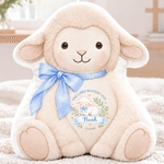 Personalized Bible Lamb Bow Soft Plush Pillow with Name Year and Date Christening Baby Shower Birthday Gift for New Babies New Parents 1