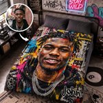 Personalized Street Graffiti Ink Splattered Art Style Photo Soft Throw Blanket with Name Birthday Christmas Gift for Family Friends 4