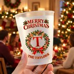 Personalized Christmas Wreath Design Plastic Cups with Initial and Text Set of 10 Family Gathering Christmas Party Gift for Family Friends 2