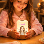 Luz nocturna LED con mando a distancia, diseño personalizado con efecto 3D, personaje en acuarela, flor del mes de nacimiento y foto y nombre; regalo de cumpleaños para niñas 3