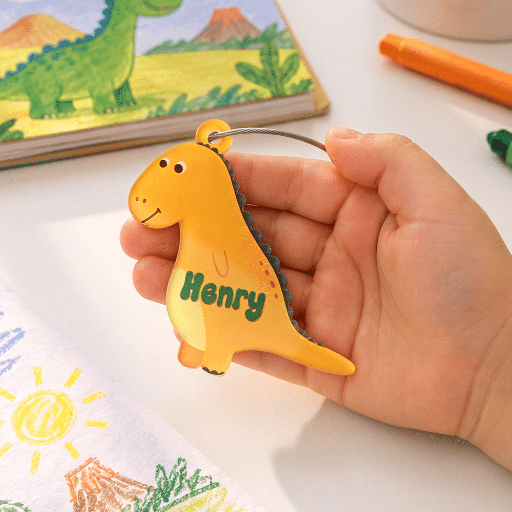 Personalized Multicolour Cartoon Dinosaur Acrylic Keychain with Name and Wire Rope Christmas Birthday Gift for Kids Dinosaur Enthusiasts 4