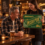 Personalised Vintage Shamrock Irish Pub Green Metal Sign with Name and Year Wall Decor Birthday Christmas Gift for Father Husband Drinker 6