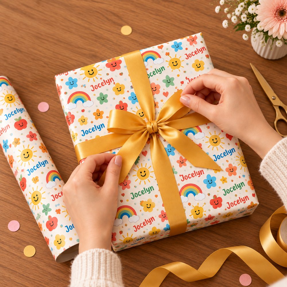 Personalized Cartoon Smiley Face Name Cloud Wrapping Paper Christmas Gift Decor Holiday Party Favor for Family Friend 7