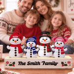 Personalized 1-15 Christmas Snowman Family Layered Wooden Decoration with Name Text and Base Home Decor Christmas Gift for Family Grandparents 2