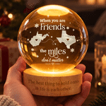 Personalized State Map Round Crystal Ball LED Night Light with Text Date and Wooden Base Memorial Bedroom Gift for Family Friend 1