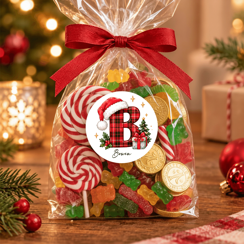 Personalised Christmas Theme Initial Waterproof Stickers with Name Gift Decor Christmas Gift for Kids Family Friends 4