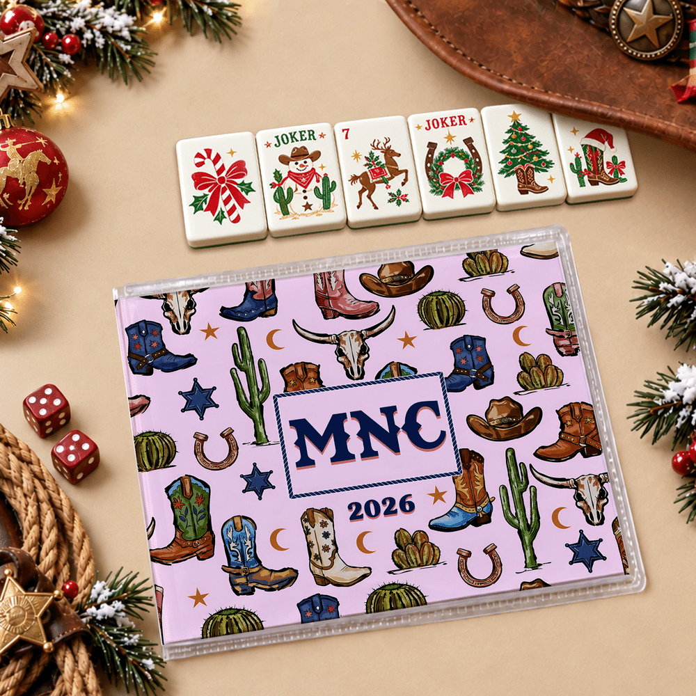 Personalized Western Cowgirl Style Tri-Folded Mahjong Card Cover with Name and Year Birthday Mahjong Night Gift for Mahjong Lovers 5