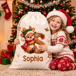 Personalized 3D-Style Artwork Christmas Theme Initial Large Canvas Drawstring Gift Bag with Name Christmas Party Holiday Gift for Kid Family 6