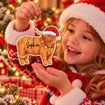 Personalized Christmas Hat Highland Cow Wooden Ornament with Name Home Decor Christmas Gift for Highland Cow Lovers Friends 7