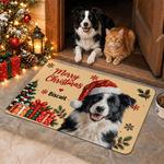 Personalised Christmas Oil Painting Style Cartoon Pet Photo Non-Slip Doormat with Name Christmas Holiday Party Gift for Pet Owners 5