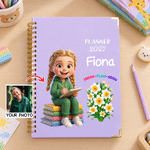 Personalized 3D-Effect Artwork Birth Flower Cartoon Character Photo 2027 Planner A5 Notebook with Name Birthday Office Gift for Students Art Workers 1