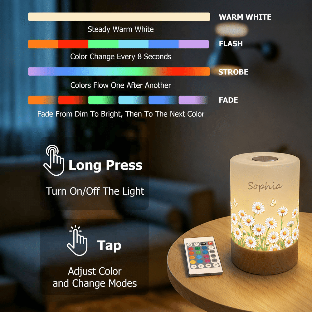 Personalised Birth Flower Dimmable Touch LED Night Light with Name and Remote Control Home Decor Birthday Gift for New Mum 8