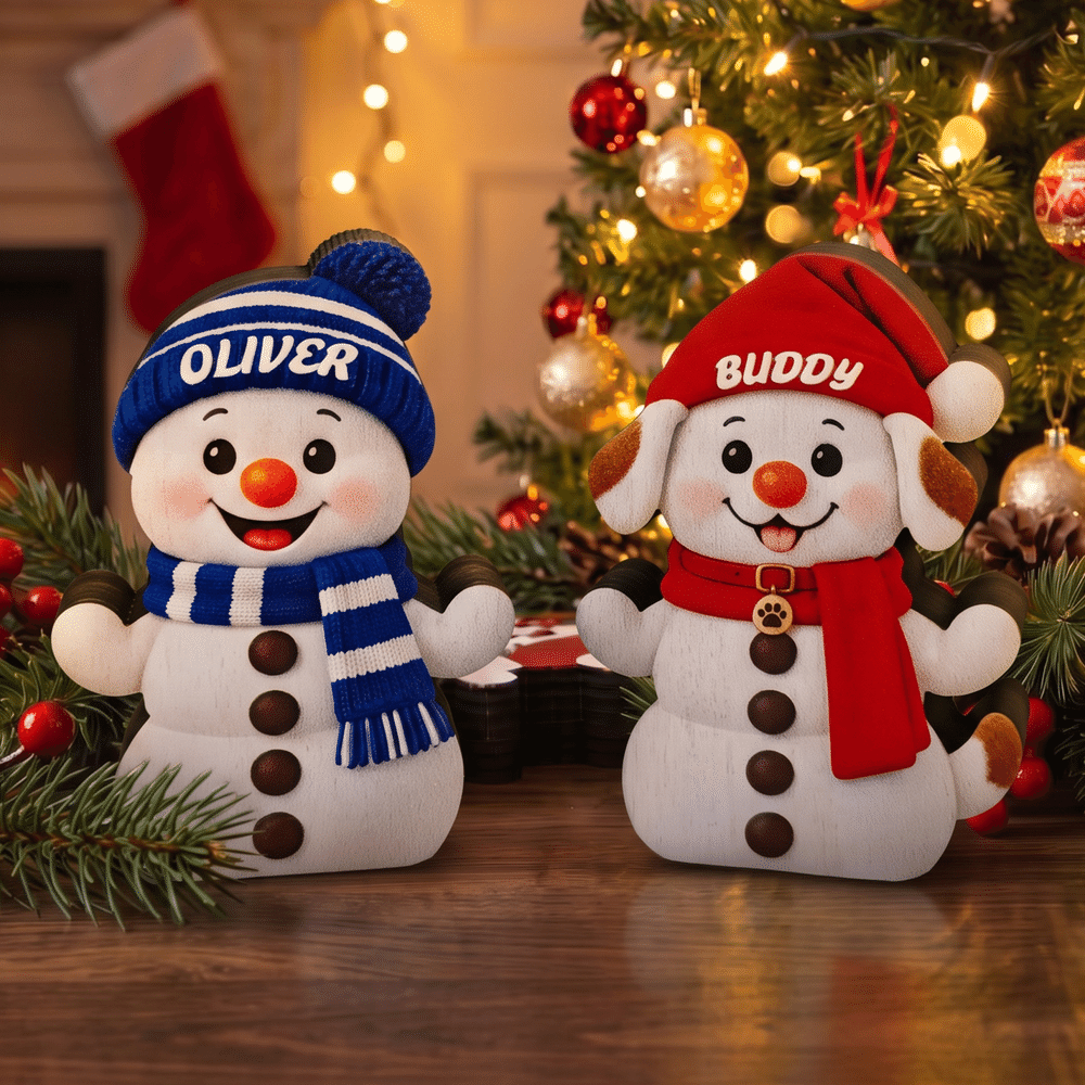 Personalized 1-15 Christmas Snowman Family Layered Wooden Decoration with Name Text and Base Home Decor Christmas Gift for Family Grandparents 6