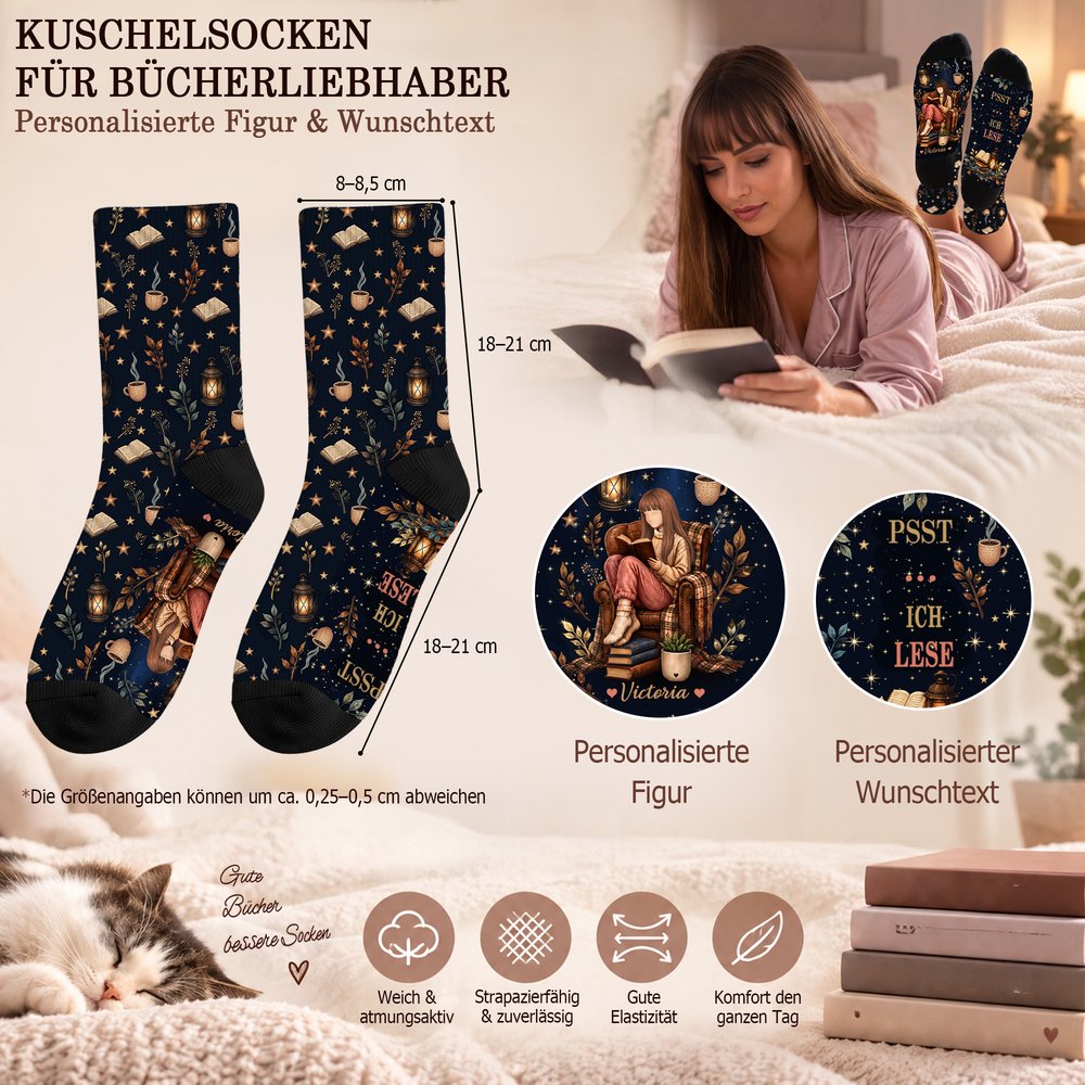 Personalisierte Leseocken mit Lesefigur | mit Zitat & Namen | Alltagssocken | Geburtstags- und Weihnachtsgeschenk für Frauen Bücherliebhaber 10