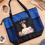 Personalised Crochet Lover Photo Large Capacity Tote Bag with Name and Mesh Pockets Birthday Christmas Gift for Knitting Crochet Lover 4