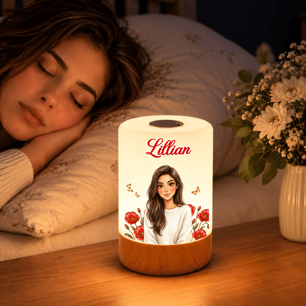 Luz nocturna LED con mando a distancia, diseño personalizado con efecto 3D, personaje en acuarela, flor del mes de nacimiento y foto y nombre; regalo de cumpleaños para niñas 4