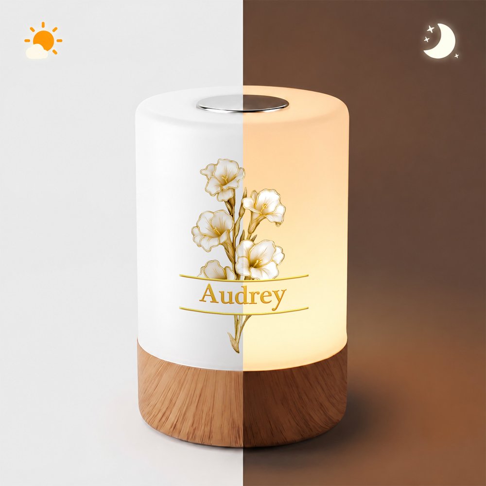 Personalised Gold-Edged Birth Flower Dimmable Touch LED Night Light with Name and Adjustable Colors Birthday Christmas Gift for Woman New Mum 10