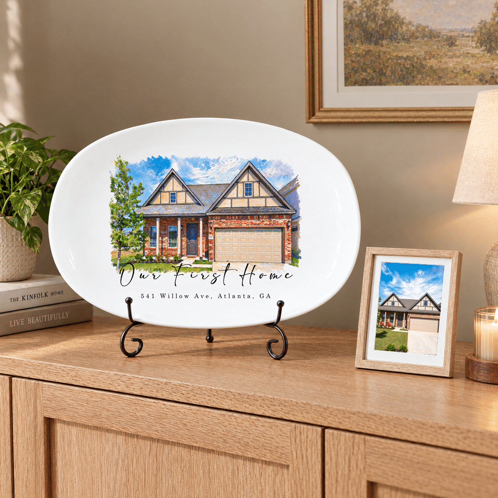 Personalised Oil Painting Style House Photo Decorative Plate with Text Home Decor Housewarming Birthday Gift for Family New Home Mover Newlywed 5
