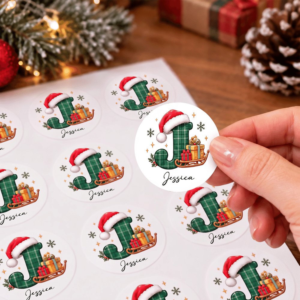 Personalised Christmas Theme Initial Waterproof Stickers with Name Gift Decor Christmas Gift for Kids Family Friends 2