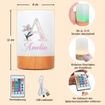 Personalisiertes dimmbares Nachtlicht mit Initiale Geburtsblume | Touch & Fernbedienung | wiederaufladbar | Geburtstag Geschenk für Familie Freunde 10