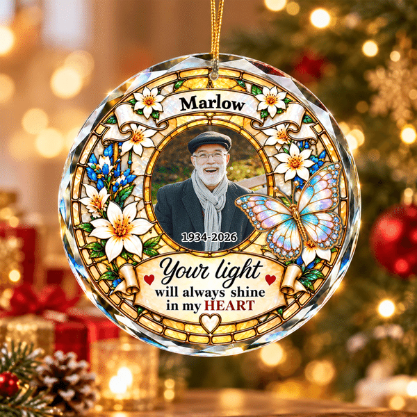 Personalised Stained Style Floral Glass Ornament with Photo and Name Christmas Memorial Gift for Family Friends