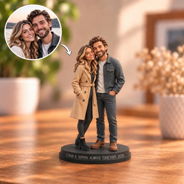 Personalized Realistic Style Couple Photo 3D Figurine Ornament with Text Desk Decor Christmas Gift for Couple