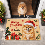 Personalised Christmas Oil Painting Style Cartoon Pet Photo Non-Slip Doormat with Name Christmas Holiday Party Gift for Pet Owners 1