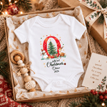 Personalized Reindeer Snowman 100% Cotton Bodysuit Baby Romper Bib Set with Name and Year Baby First Christmas Announcement Birthday Gift for Baby 5
