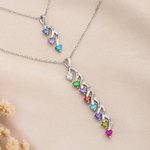 Personalized Minimalist Family 2-8 Heart Shaped Birthstones Necklace with Engraved Names Mother's Day Birthday Gift for Women Mom 4