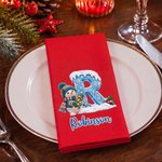 Personalized 3D-Effect Art Cute Yarn Snowman Initial 100% Cotton Red Napkin with Name Table Decor Christmas Gift for Family Friends 2