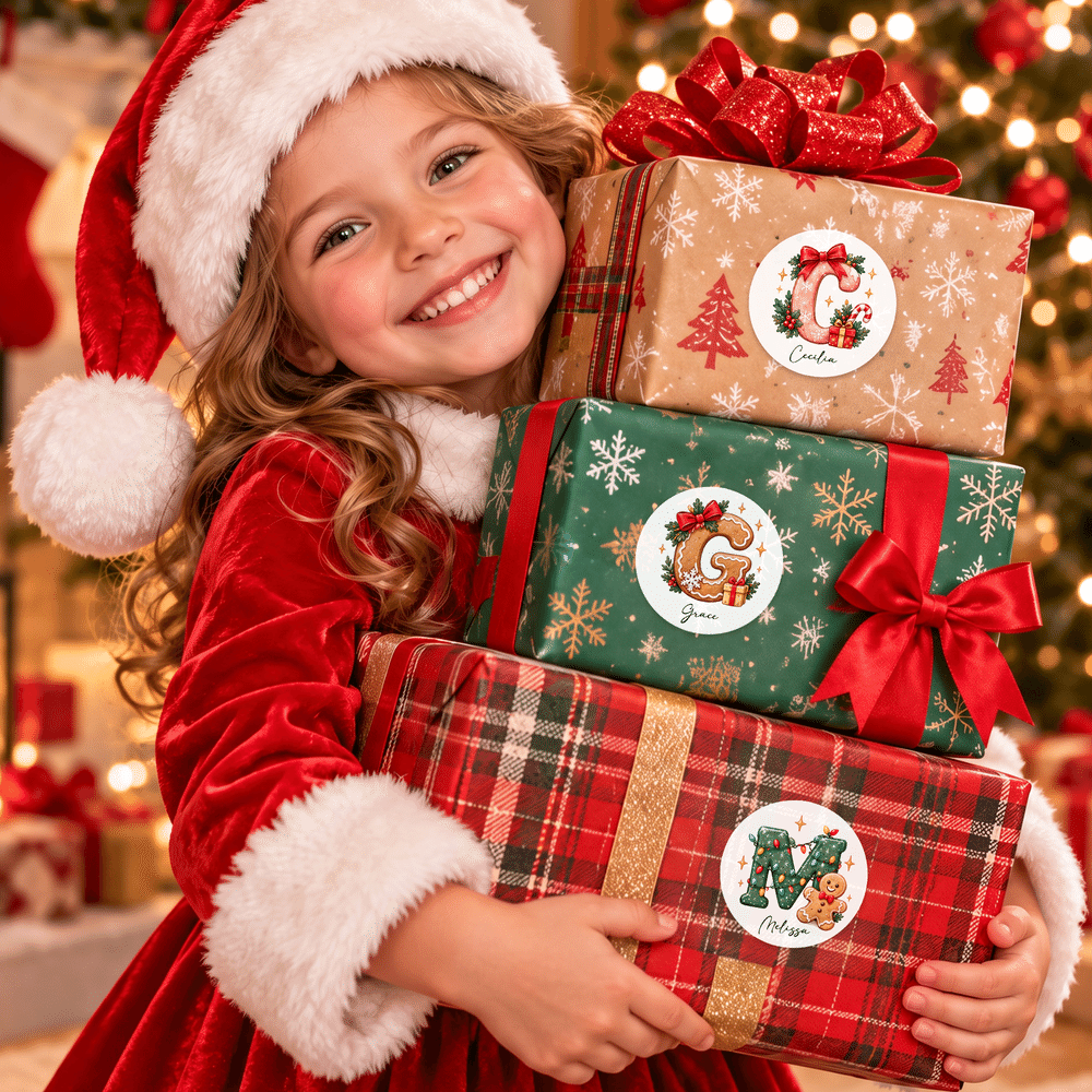 Personalised Christmas Theme Initial Waterproof Stickers with Name Gift Decor Christmas Gift for Kids Family Friends 3