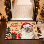 Personalised Christmas Oil Painting Style Cartoon Pet Photo Non-Slip Doormat with Name Christmas Holiday Party Gift for Pet Owners 6