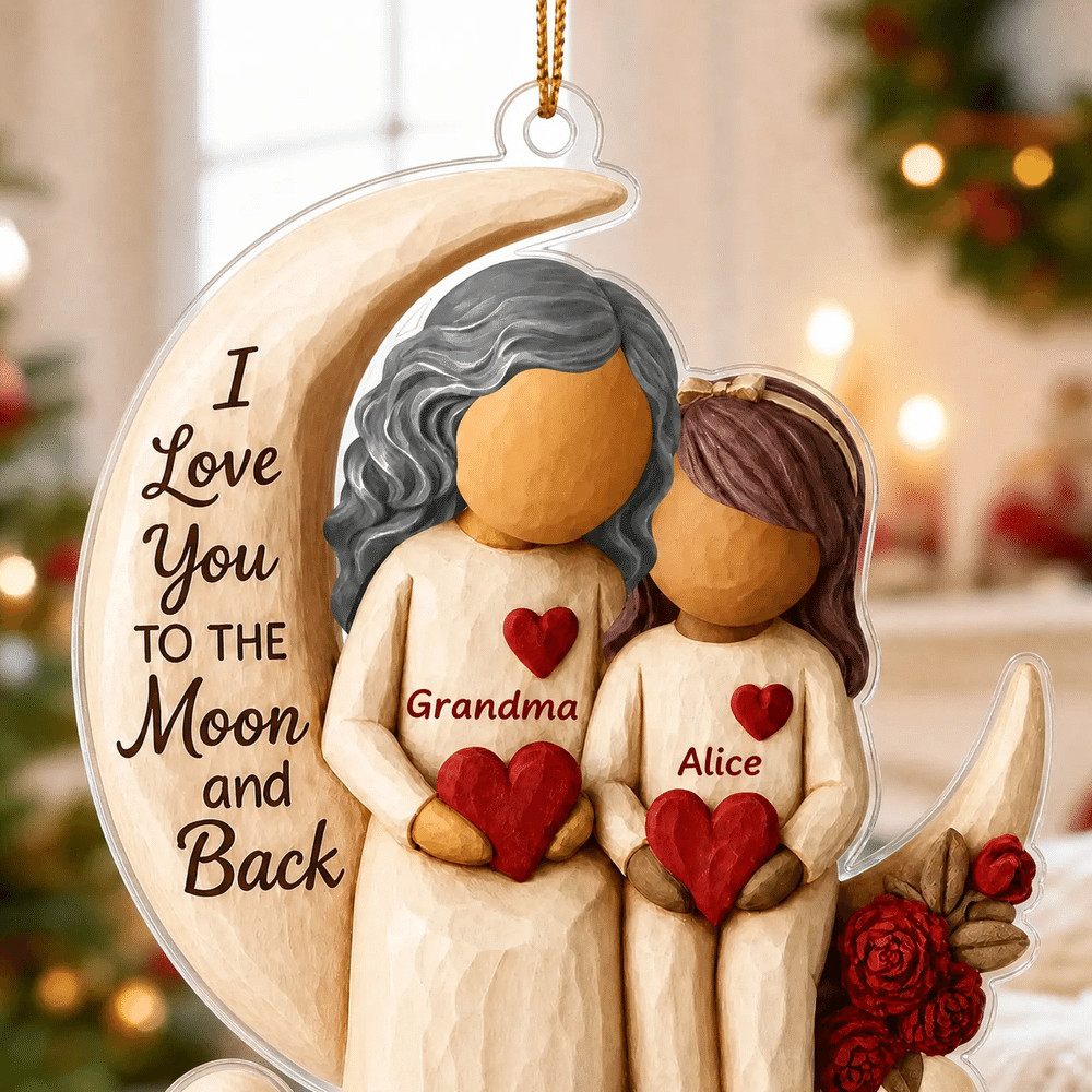Personalised 3D-Effect Artwork Gran Kid Cartoon Figure Crescent Moon Acrylic Ornament with Name Christmas Gift for Gran Child Family 6