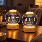Personalized State Map Round Crystal Ball LED Night Light with Text Date and Wooden Base Memorial Bedroom Gift for Family Friend 3
