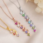 Personalized Minimalist Family 2-8 Heart Shaped Birthstones Necklace with Engraved Names Mother's Day Birthday Gift for Women Mom 3