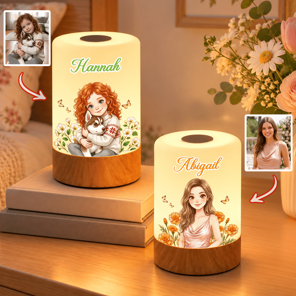 Luz nocturna LED con mando a distancia, diseño personalizado con efecto 3D, personaje en acuarela, flor del mes de nacimiento y foto y nombre; regalo de cumpleaños para niñas 2