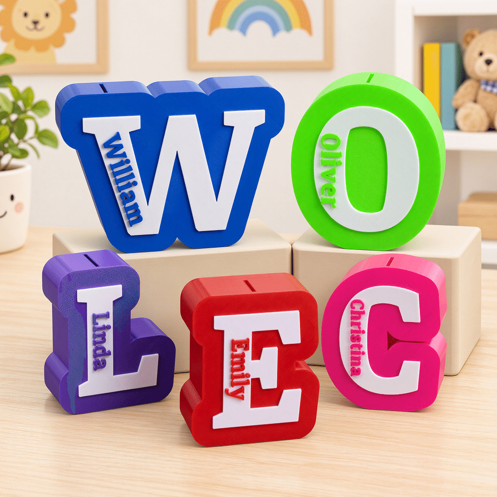 Personalised Multicolour 3D Printed Initial Piggy Bank Money Box with Name Christmas Birthday Gift for Kids Students 3