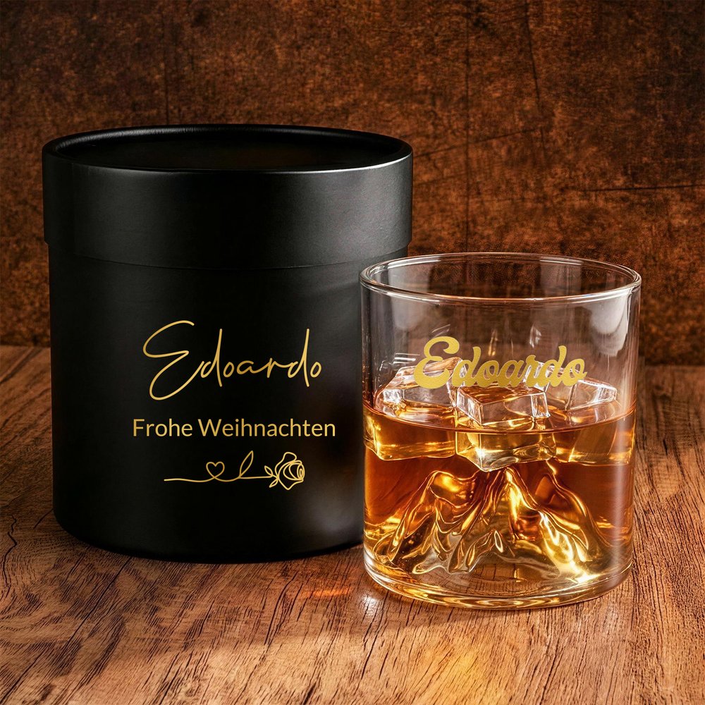Personalisiertes 3D-Bergrelief Whiskyglas mit goldenem Namen | 300 ml Tumbler | Geburtstags- & Weihnachtsgeschenk für Männer & Whiskyliebhaber 4