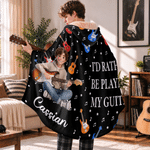 Personalized 3D-Style Art Cartoon Guitarist Photo Soft Hooded Blanket with Name Birthday Christmas Gift for Guitarist Music Lover 3