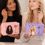 Personalised Birth Flower & Cute Cartoon Photo PU Leather Makeup Bag with Name Daily Use Birthday Christmas Gift for Women 6