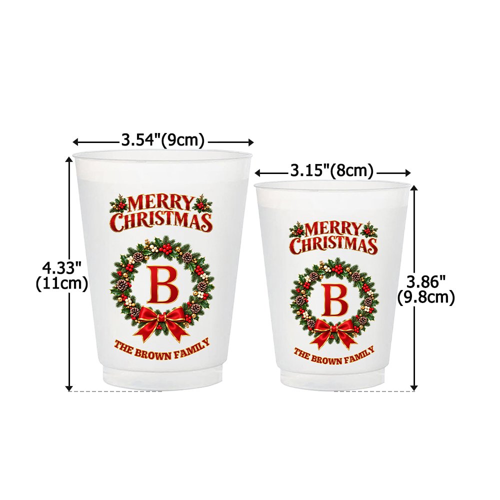 Personalized Christmas Wreath Design Plastic Cups with Initial and Text Set of 10 Family Gathering Christmas Party Gift for Family Friends 7